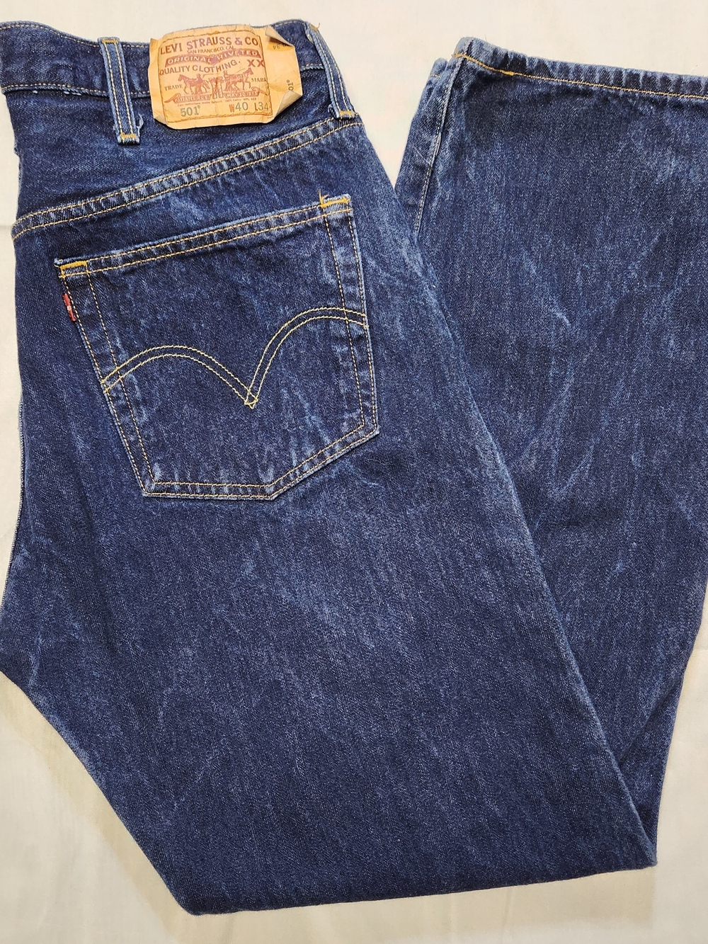 Vintage Levis 501 Straight Button Fly Red Batwing Jeans 40x34 (38x31) Distressed
